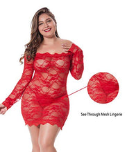 Load image into Gallery viewer, LINGERLOVE Womens Plus Size Sexy Lingerie Chemise Floral Lace Babydoll See Through Bodysuit Lingerie (Red, 1XL-2XL)