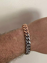 Load image into Gallery viewer, Tri Color Cuban Chain Or Bracelet - Heavy 12mm with Diamond Clasp- Mens Miami Cuban - Yellow Rose & White Gold Over Stainless Steel (20" Chain)