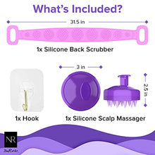 Load image into Gallery viewer, Silicone Scalp Massager and Back Scrubber Shower Set - 31.5 inch Gentle Exfoliating Back Scrubber and Relaxing Scalp Massager