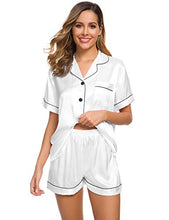 Load image into Gallery viewer, SWOMOG Pajamas Set Short Sleeve Sleepwear Womens Button Down Nightwear Soft Pj Lounge Sets White