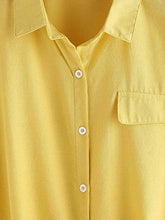 Load image into Gallery viewer, Milumia Women Casual V Neck Collar Knot Hem Button Down Rolled Cuff Short Sleeve Work Blouses Shirt Tops Yellow Small