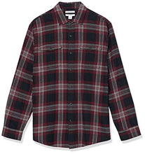 Load image into Gallery viewer, Amazon Essentials Men's Slim-fit Long-Sleeve Solid Flannel Shirt, Black/Burgundy Plaid, Medium