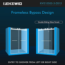 Load image into Gallery viewer, FEKEWIO Frameless Shower Door 57-60" W x 76" H Inch 3/8 Double Sliding with Soft Closing, Clear Tempered Glass 2 Ways Opening Enclosure in Brushed Nickel Finish, DS13