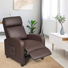 Load image into Gallery viewer, Giantex Recliner Chair for Living Room, Recliner Sofa Wingback Chair w/Massage Function, Padded Seat PU Leather Reclining Chair w/Side Pocket, Home Theater Seating Massage Recliner Easy Lounge (Brown