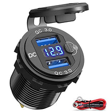 Load image into Gallery viewer, 12V USB Outlet Quick Charge 3.0, Qidoe Aluminum Metal 12V Socket 36W Dual USB Charger with LED Voltmeter Power Switch Waterproof Fast Car Charger Adapter for Car Motorcycle RV Marine Golf Cart Truck