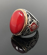 Load image into Gallery viewer, KAR 925K Sterling Silver Red Coral Men's Ring Red Enamelled K62C Special Edition (10)