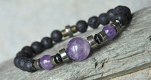 Load image into Gallery viewer, Men Amethyst Bracelet, Pyrite Bracelet, Rock Lava Mens Gemstone Mala Bracelet, groounding spiritual bracelet,