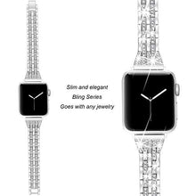 Load image into Gallery viewer, Secbolt Bling Bands Compatible with Apple Watch Band 38mm 40mm 41mm Women iWatch SE Series 7 6 5 4 3 2 1, Dressy Jewelry Metal Wristband Strap Diamond Rhinestone, Silver