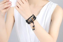 Load image into Gallery viewer, COAI 108 Mala Beads Black Obsidian Tiger Eye Stone Hamsa Hand Bracelet Necklace