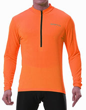 Load image into Gallery viewer, Spotti Men's Cycling Bike Jersey Long Sleeve with 3 Rear Pockets - Moisture Wicking, Breathable, Quick Dry Biking Shirt (Orange, Chest 42-44" - XL)