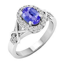 Load image into Gallery viewer, Dazzlingrock Collection 10K Oval Cut Tanzanite & Round Cut Diamond Bridal Halo Engagement Ring, White Gold, Size 8