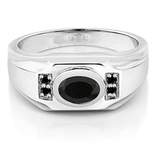 Load image into Gallery viewer, Gem Stone King 1.22 Ct Oval Black Onyx Black Diamond 925 Sterling Silver Men's Ring (Size 8)