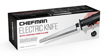 Load image into Gallery viewer, Chefman Electric Knife with Bonus Carving Fork & Space Saving Storage Case Included One Touch, Durable 8 Inch Stainless Steel Blades, Rubberized Black Handle, BPA Free, 120 Volts and Watts