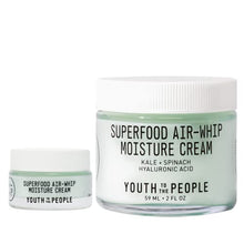 Load image into Gallery viewer, Youth To The People Superfood Air-Whip Moisture Cream (2oz) + Travel Size (0.5oz) - Two Product Bundle - Hyaluronic Acid Green Tea Moisturizer - Vegan Gel Cream Ideal for Combination or Oily Skin