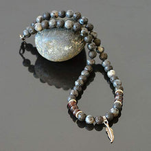 Load image into Gallery viewer, January Birthstone Garnet Necklace for Men with Feather Charm Natural Stone Labradorite Black Lava Handmade Gemstone Jewelry for Man