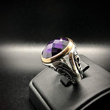 Load image into Gallery viewer, MEVA 925 Sterling Silver Stylish Carved Design Oval Cut Amethyst Stone Men's Ring RKB0046 (12)