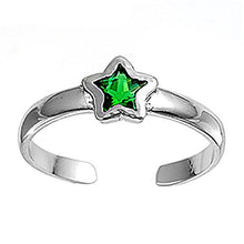 Load image into Gallery viewer, Toe Ring Star Simulated Green Emerald CZ 925 Sterling Silver