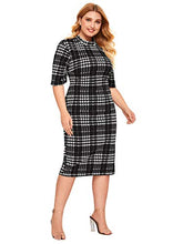 Load image into Gallery viewer, Floerns Women's Short Sleeve Gingham Bodycon Business Pencil Dress Red Plaid XS