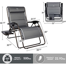 Load image into Gallery viewer, TIMBER RIDGE XXL Oversized Zero Gravity Chair, Full Padded Patio Lounger with Side Table, 28”Wide Reclining Lawn Chair, Support 500lbs(Gray)