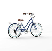 Load image into Gallery viewer, sixthreezero EVRYjourney Women's 7-Speed Step-Through Hybrid Cruiser Bicycle, 24" Wheels and 14" Frame, Navy with Brown Seat and Grips, Navy w/Brown Seat/Grips