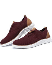 Load image into Gallery viewer, VILOCY Men's Casual Dress Sneakers Oxfords Business Shoes Lace Up Lightweight Comfortable Breathable Walking Knit Mesh Fashion Sneakers Tennis Wine Red,US11.5 EU45