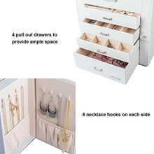 Load image into Gallery viewer, Homde Synthetic Leather Huge Jewelry Box Mirrored Watch Organizer Necklace Ring Earring Storage Lockable Gift Case (White)