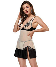 Load image into Gallery viewer, LINGERLOVE Women Sexy Babydoll Lingerie V Neck See Through Chemise Lace Nightgown with Underwire S-4XL Plus Size Black