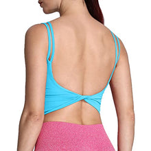 Load image into Gallery viewer, Aoxjox Women's Workout Sports Bras Fitness Padded Backless Yoga Crop Tank Top Twist Back Cami (Aquarius Blue, Small)