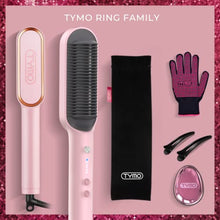 Load image into Gallery viewer, TYMO Ring Pink Hair Straightener Brush – Hair Straightening Iron with Built-in Comb, 20s Fast Heating & 5 Temp Settings & Anti-Scald, Perfect for Professional Salon at Home