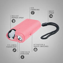 Load image into Gallery viewer, Guard Dog Self-Defense Kit w/Red Pepper Spray & Stun Gun w/Flashlight, up to 16 ft, 175 Lumens, Rechargeable Battery, Safety Switch, USB Charging Cord (Pink)