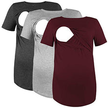 Load image into Gallery viewer, Sosolism 3 Packs Maternity Nursing Tops for Women Breastfeeding Short Sleeve Shirts Pregnancy Clothes