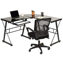 Load image into Gallery viewer, Computer Desk Gaming Desk Home Office Toughened Glass L Shaped Corner Writing Study Keyboard CPU Stand Girl Kids Student PC Modern Executive Table for Small Spaces
