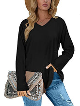Load image into Gallery viewer, Long Sleeve Shirts For Women V Neck Plain Black Sweatshirt Casual S