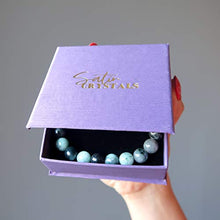 Load image into Gallery viewer, SatinCrystals Emerald Bracelet 9mm Boutique Genuine Untreated Gemstone Green Black Royal Round Stone Stretch B01 (7.5")