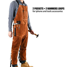 Load image into Gallery viewer, Leather Welding Apron Split Leg for Men - Spark | Flame | Heat Resistant Bib Apron by QeeLink - Heavy Duty Cowhide Leather