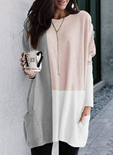 Load image into Gallery viewer, Nirovien Womens Casual Color Block Tunic Tops Round Neck Sweatshirt with Pockets Fall Tops for Leggings(Pink,L)