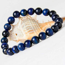 Load image into Gallery viewer, Natural Handmade Blue Tiger Eye Bracelet - Semi Precious Round Beads Stretch Bracelet - Gemstone Beaded 8mm - Planet Jupiter Bracelets