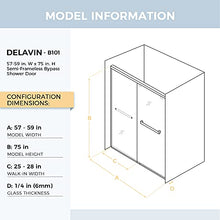 Load image into Gallery viewer, DELAVIN 57-59 in. Semi-Frameless Bypass Shower Door, Bathroom Sliding Shower door, SGCC Tempered Glass Door with Explosion-Proof Film, Stainless Steel, Aluminum