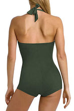 Load image into Gallery viewer, Sovoyontee Women's One Piece Tummy Control Swimwear Boyleg Ruched Swimsuit Army Green S