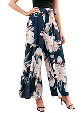 Load image into Gallery viewer, BerryGo Women's Boho High Waist Wide Leg Pants Floral Print Summer Beach Pants Navy Blue,M