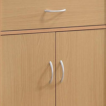 Load image into Gallery viewer, Hodedah Long Standing Kitchen Cabinet with Top & Bottom Enclosed Cabinet Space, One Drawer, Large Open Space for Microwave, Beech