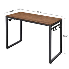 Load image into Gallery viewer, VASAGLE ALINRU Computer Desk, Office Desk with 8 Hooks, for Study, Home Office, Easy Assembly, Steel Frame, Industrial, 39.4 x 19.7 x 29.5 Inches, Walnut Brown and Black ULWD045B08