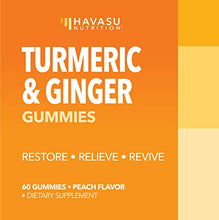 Load image into Gallery viewer, Turmeric and Ginger Gummies for Adults Peach Flavor | 95% Curcumin Gummies for Joint Support and Immune Health | 60 Vegan Gummies