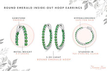 Load image into Gallery viewer, Femme Luxe Natural 5.00 Carat Round Emerald Inside-Out 925 Sterling Silver Hoop Earrings, Birthstone Eternity Hoop Earrings