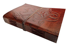 Load image into Gallery viewer, RKH DOUBLE DRAGON Blank Page BOOK Handcrafted Leather Writing Unlined 5 x 7 JOURNAL (Brown)
