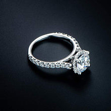 Load image into Gallery viewer, HAFEEZ CENTER 2ct Round Brilliant Cut Petite Micro Pave Floating Halo Simulated Diamond CZ Engagement Ring (9)