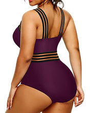Load image into Gallery viewer, Yonique Women Plus Size One Piece Swimsuits Tummy Control Bathing Suit Front Crossover Swimwear Strapless Monokinis Purple 20W