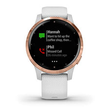 Load image into Gallery viewer, Garmin vivoactive 4S, Smaller-Sized GPS Smartwatch, Features Music, Body Energy Monitoring, Animated Workouts, Pulse Ox Sensors And More, Rose Gold With White Band