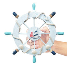 Load image into Gallery viewer, 2 Pack 11" Nautical Beach Wooden Ship Wheel and 11" Wooden Anchor with Sailboat Nautical Boat Steering Wheel Rudder Anchor Wall Art Decor Door Hanging Ornament Beach Theme Home Decoration(Light Blue)
