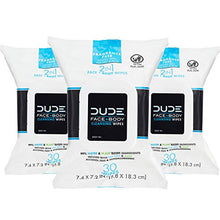Load image into Gallery viewer, DUDE Face & Body Wipes (3 Packs, 30 Wipes Each) Unscented for Sensitive Skin Infused with Refreshing Sea Salt & Soothing Aloe, Moisturizing Face Cleansing Cloths for Men